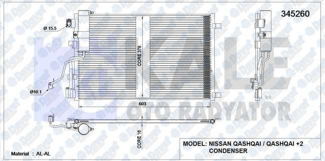 KALE 345260 Klima Radyatoru Nissan Qashqai 1.5dci 07> (Oto.-Mek.) (Al/Al) (Kurutucu Ile)
